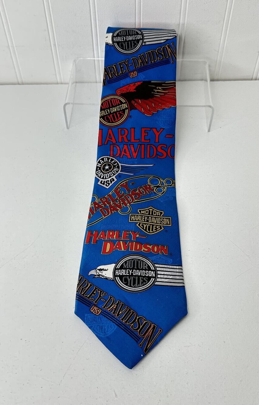 Harley Davidson Tie Vintage RM Style Decals Motorcycles 100% Silk Necktie Biker